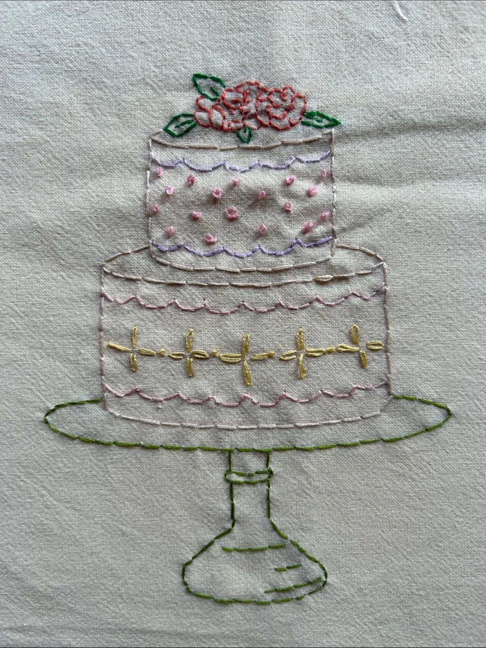 Embroidered Cake Stand Tea Towel - White